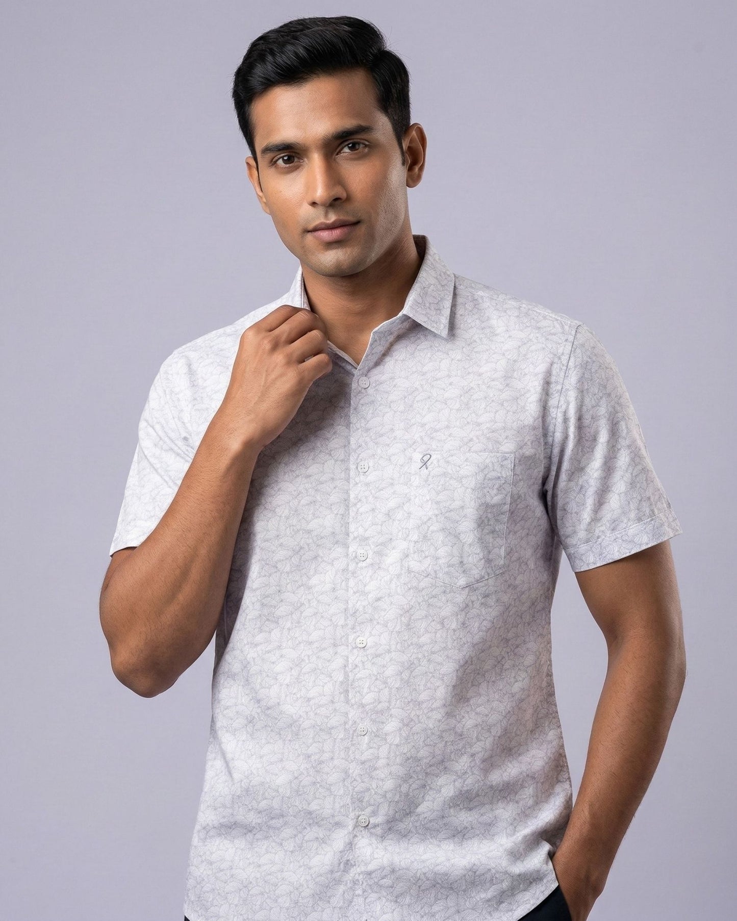 White & Purple Printed Shirt