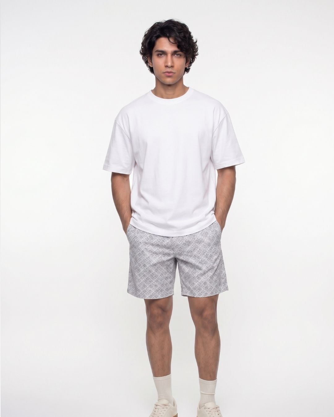 White Cross Print Bermuda