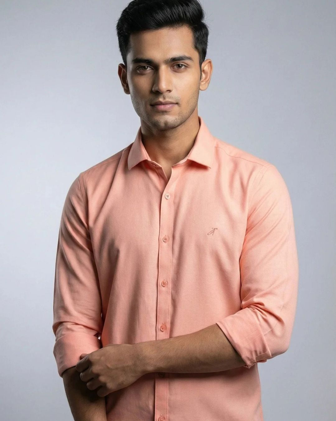 Soft Peach Textured Knit Shirt