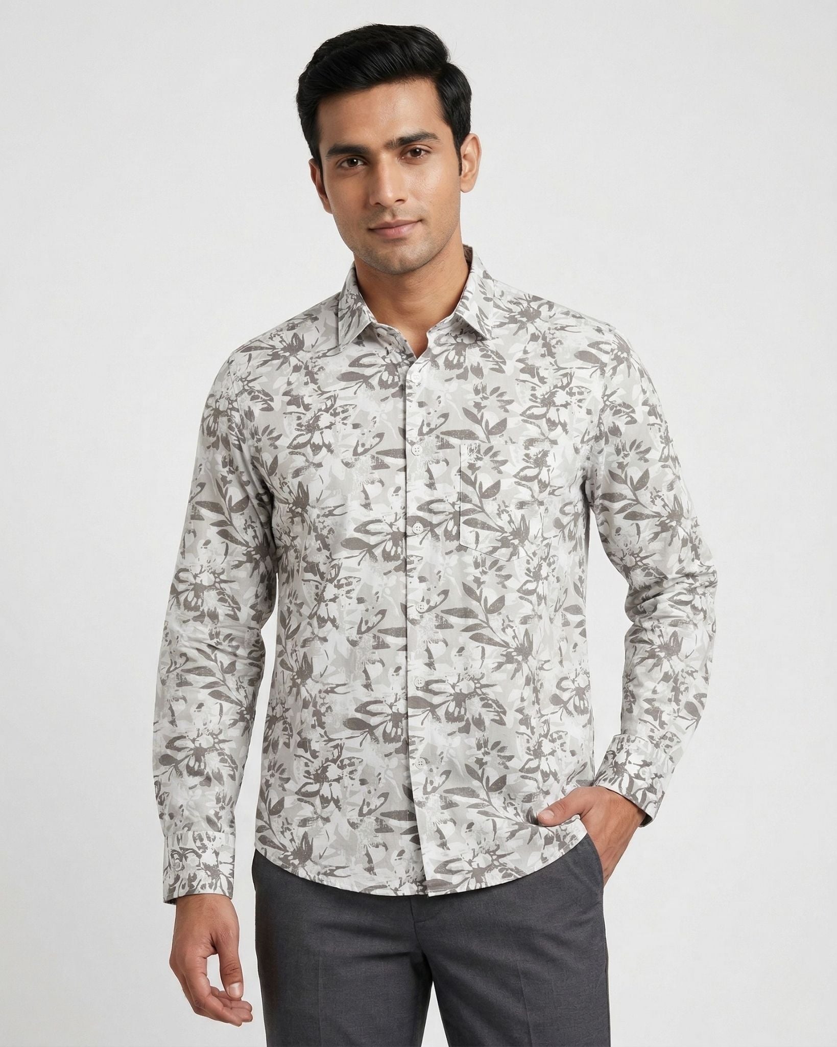 Men’s Brown Printed Cotton Shirt