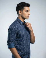 Navy Printed Shirt for Men – Full Sleeve Cotton Casual