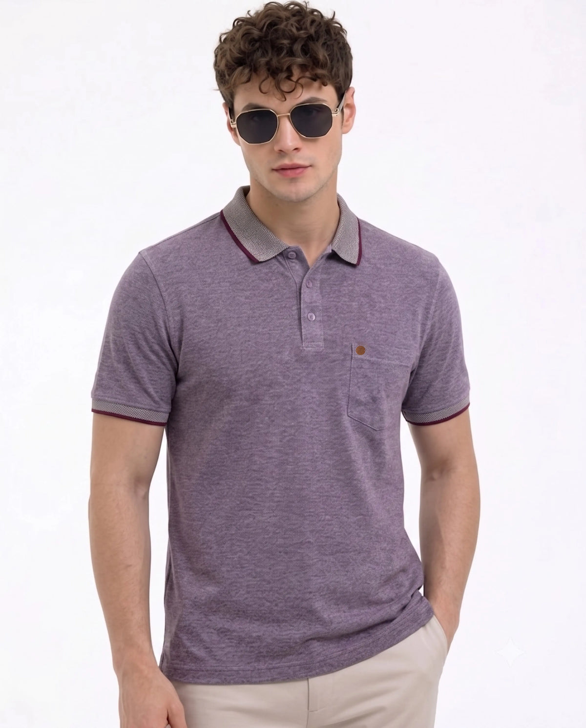 Purple Textured Polo T-Shirt