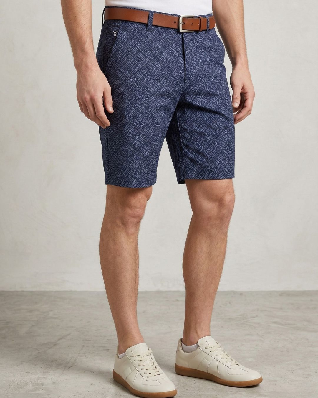 Navy Print Knee Lenth Shorts For Men