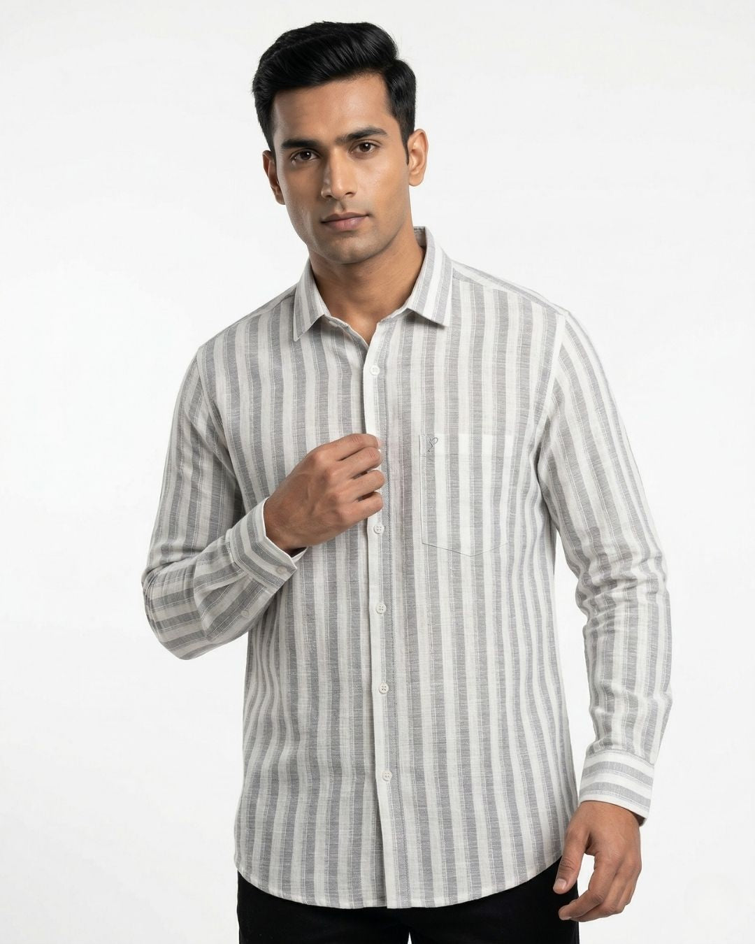 Yellow Pepper Men’s Grey Striped  Shirt