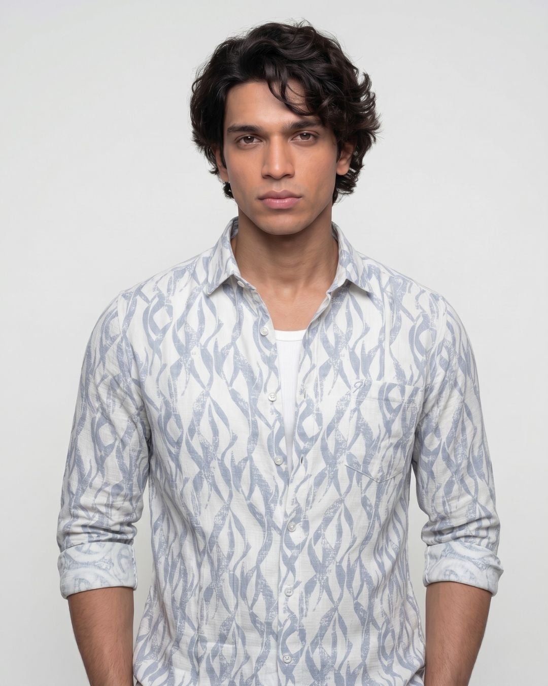 Sky Blue Spiral Print Shirt