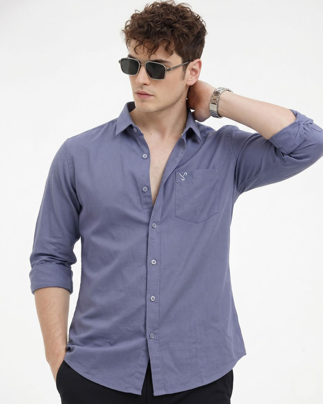 Men's Textured Blue Shirt