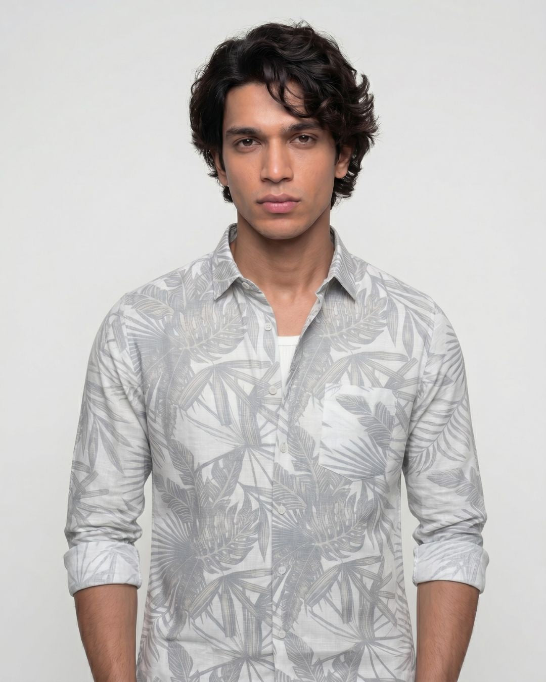 Grey Monochrome Floral Shirt