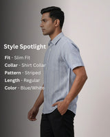 Blue Striped Half Sleeve Shirt for Men