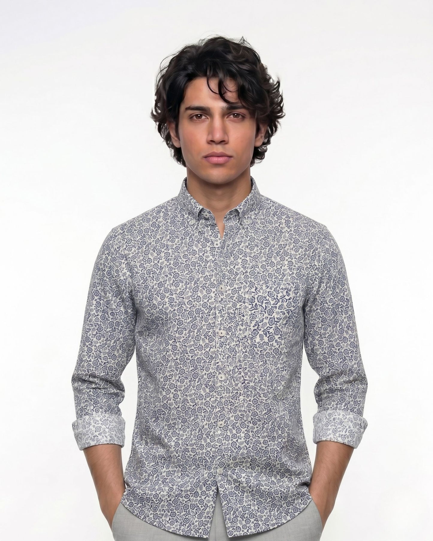 White Printed Pattern Shirt