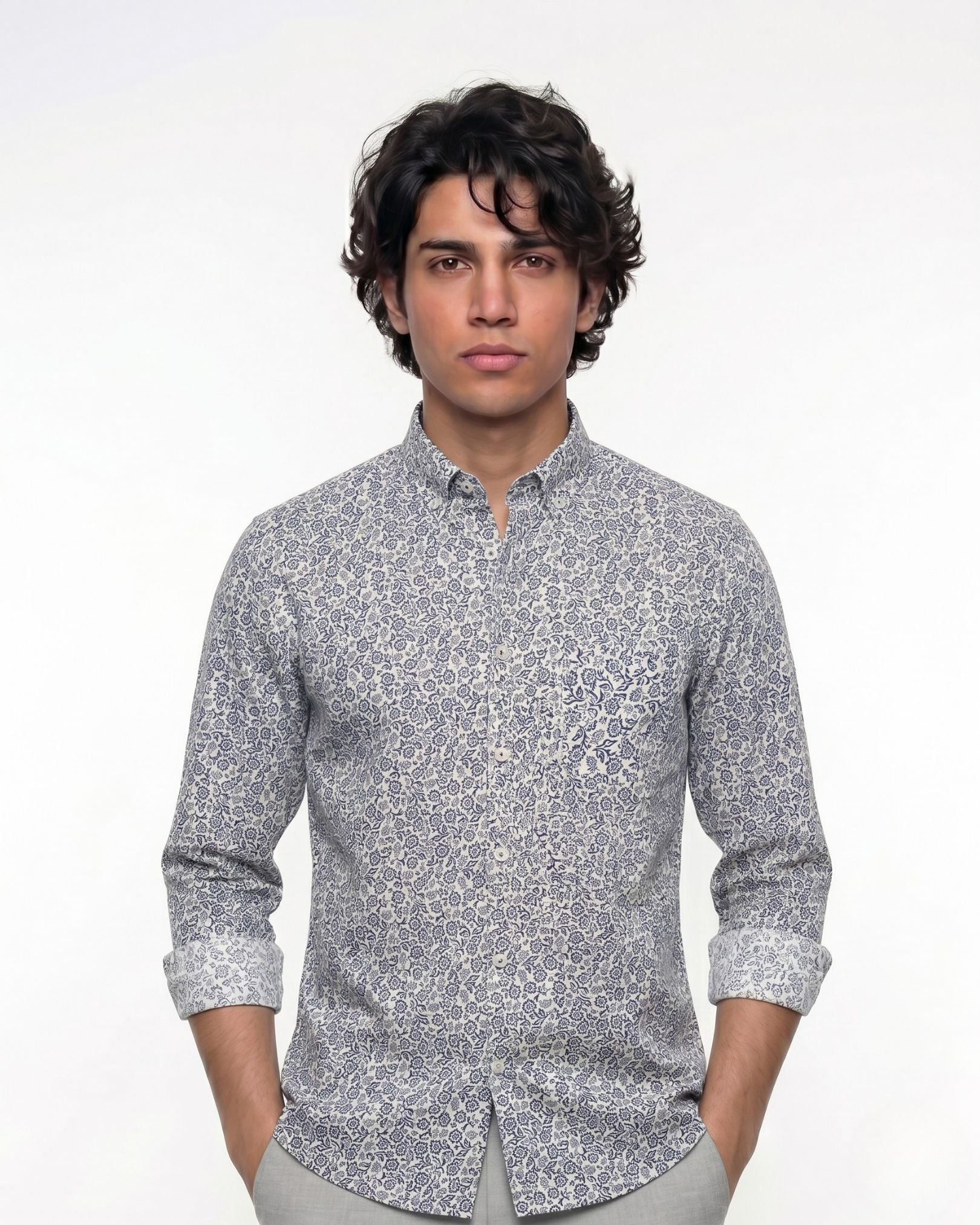 White Printed Pattern Shirt