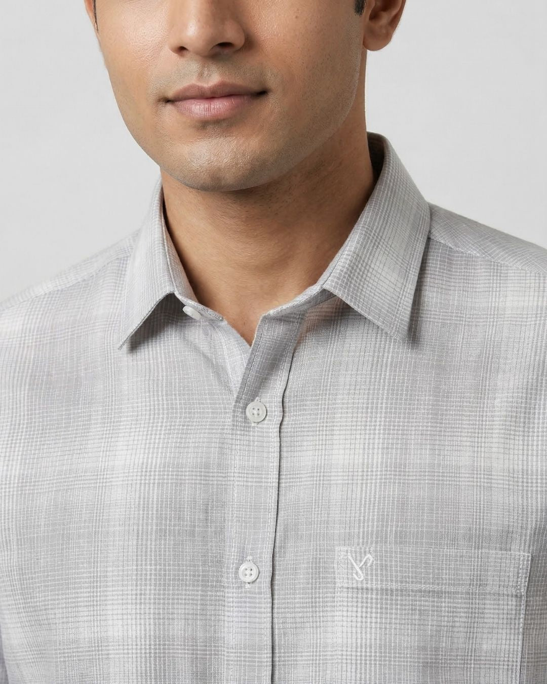 Grey & White Checked Shirt for Men