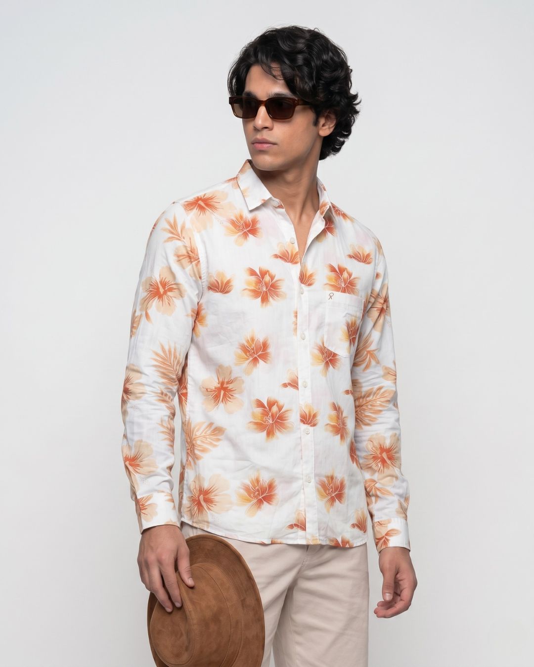 Orange Floral Print Shirt