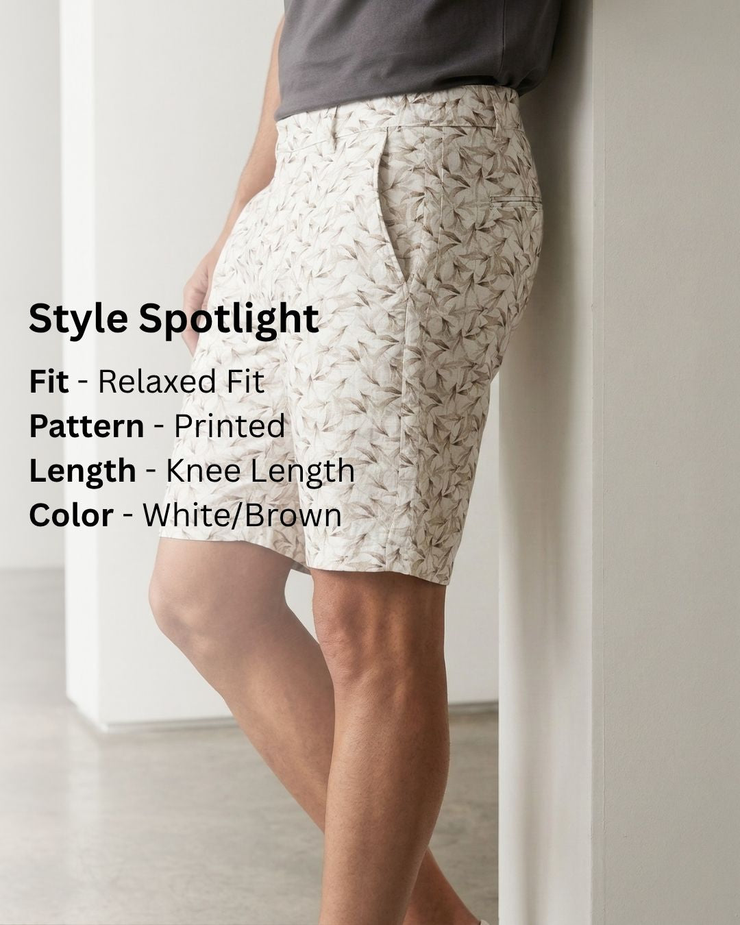 White Print Knee Length Shorts For Men