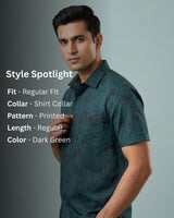 Bottle Green Printed Casual Shirt for Men – Half Sleeve