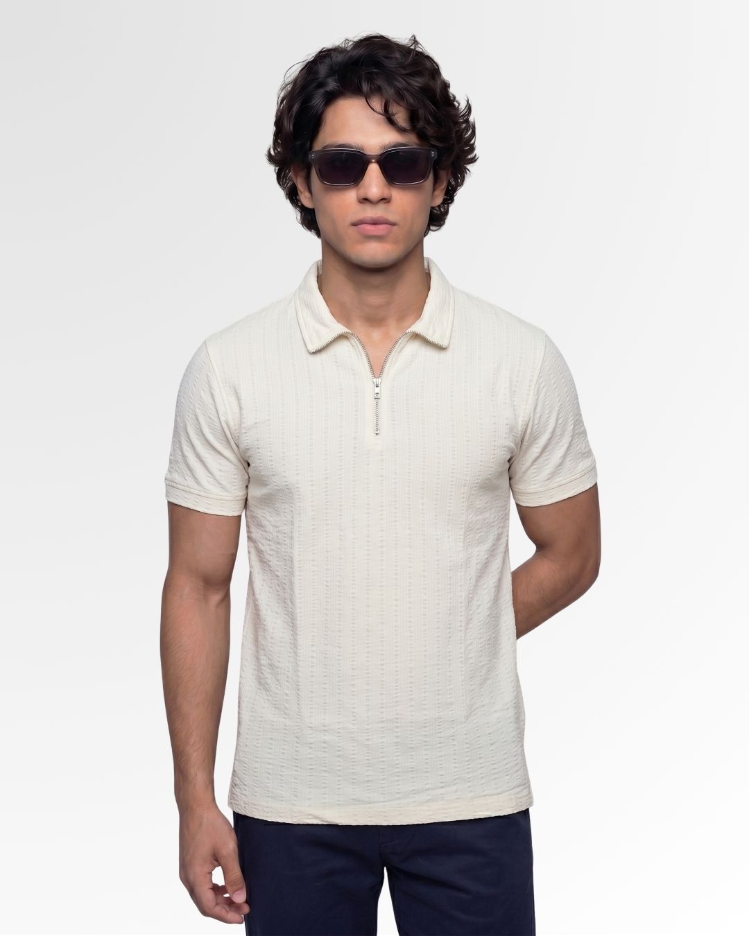 Off White Pattern Polo