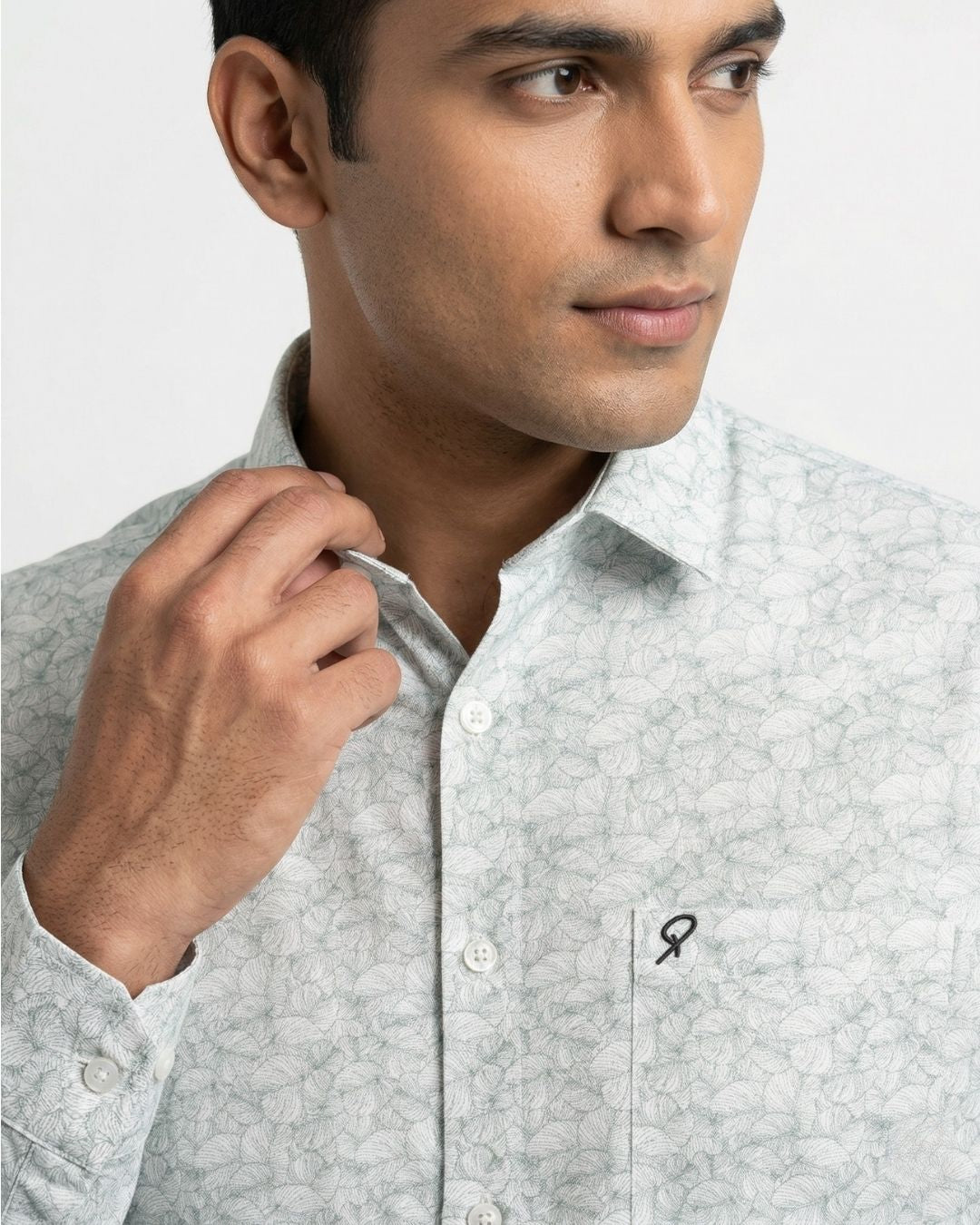 White & Green Printed Shirt