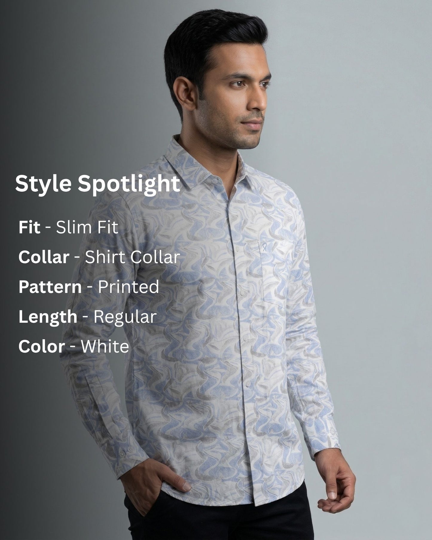 White & Blue Printed Shirt for Men