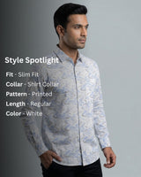 White & Blue Printed Shirt for Men