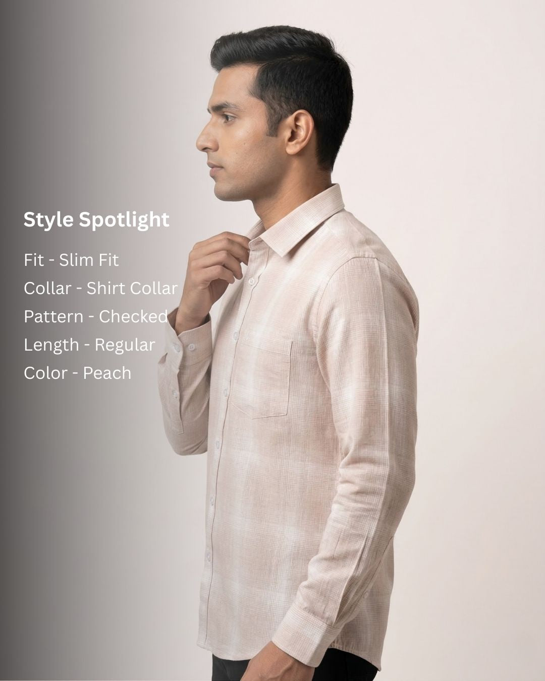 Peach & White Checked Shirt for Men