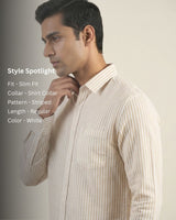 Yellow & White Striped Shirt for Men – Full Sleeve Cotton Blend