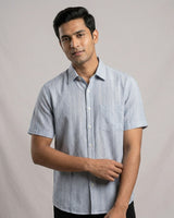 Blue Striped Half Sleeve Shirt for Men