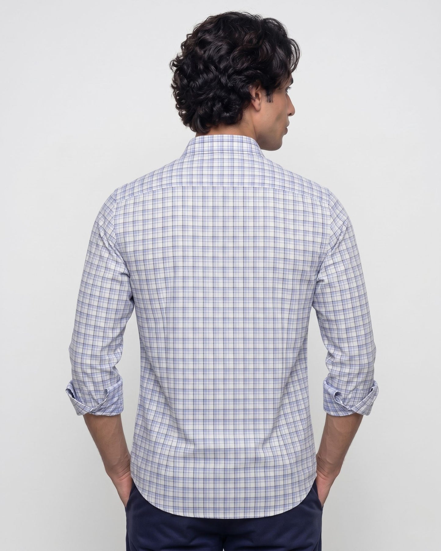 White & Blue Checked Shirt