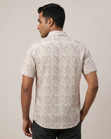 Beige Printed Casual Shirt for Men – Half Sleeve Cotton