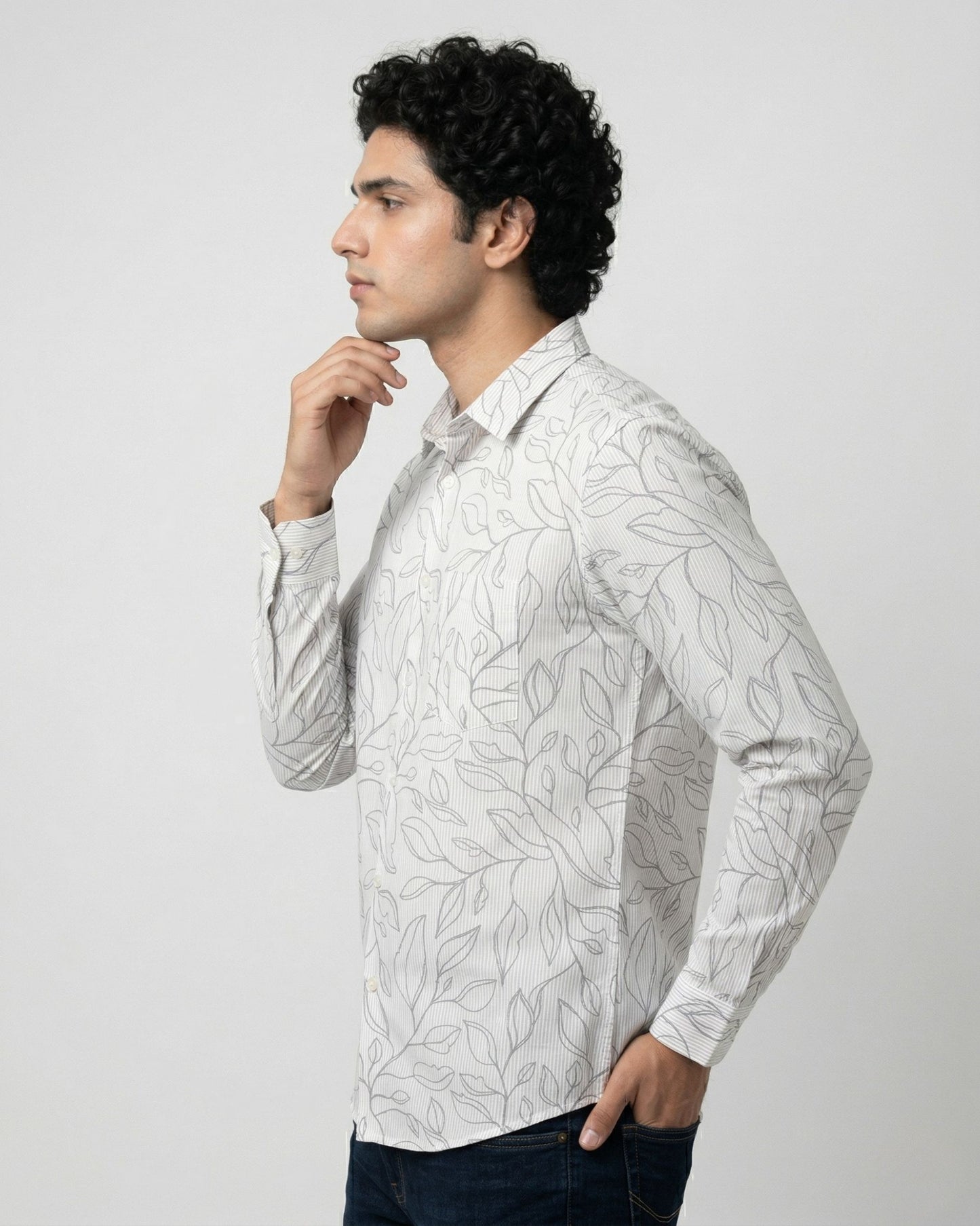 White Leafy Print Shirt
