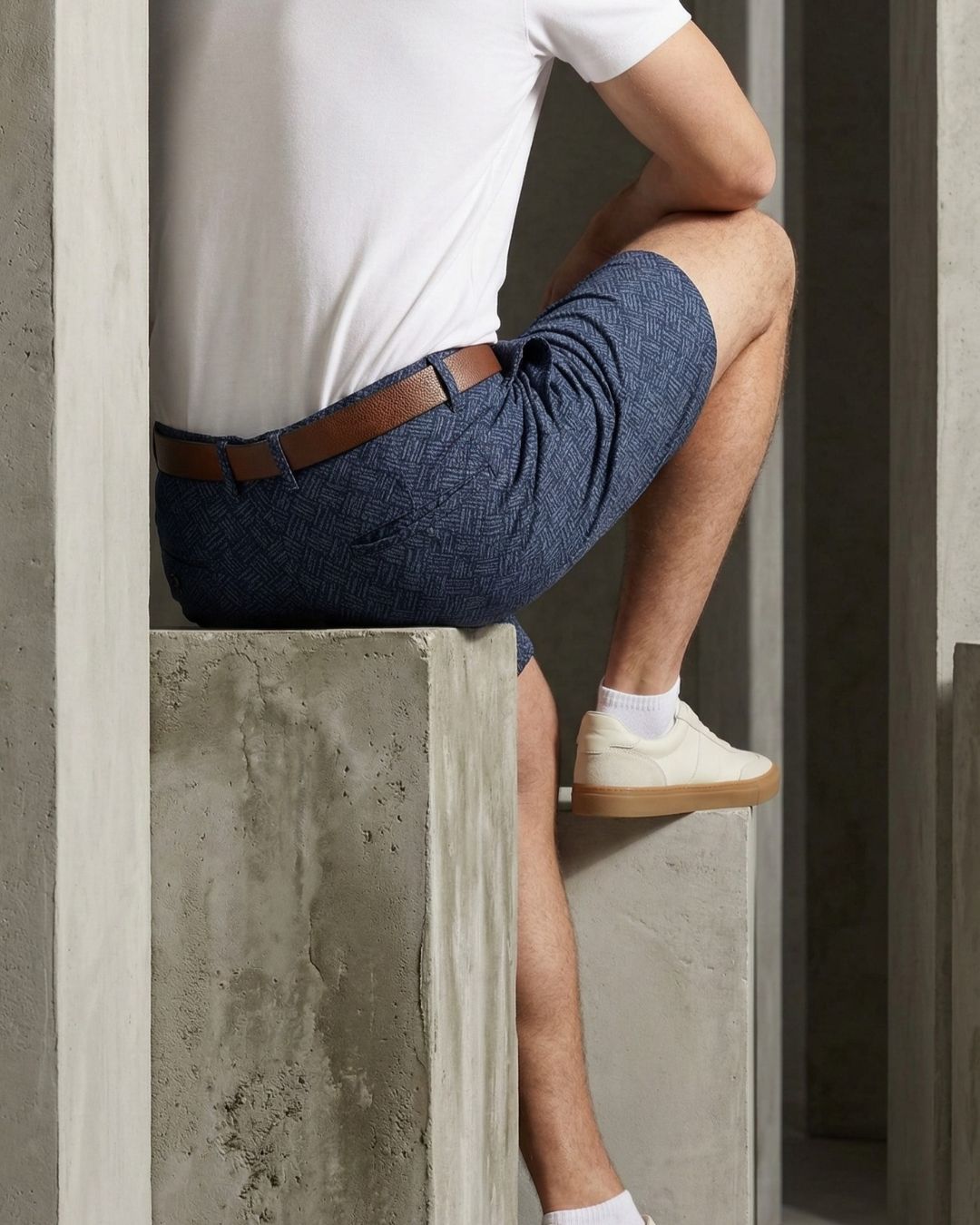 Navy Print Knee Lenth Shorts For Men