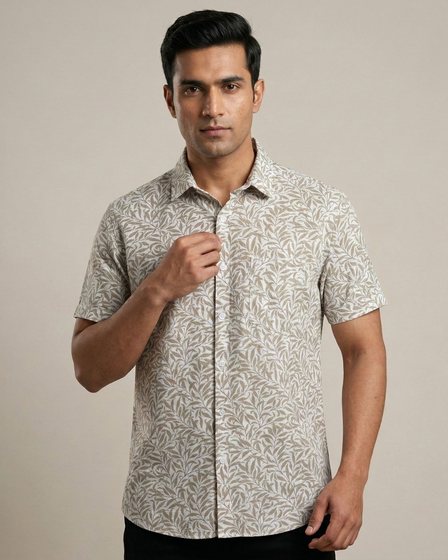 White & Brown Printed Shirt