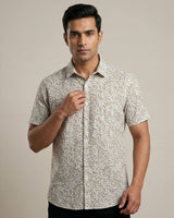 White & Brown Printed Shirt