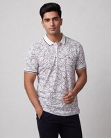 White Abstract Print Polo T-Shirt