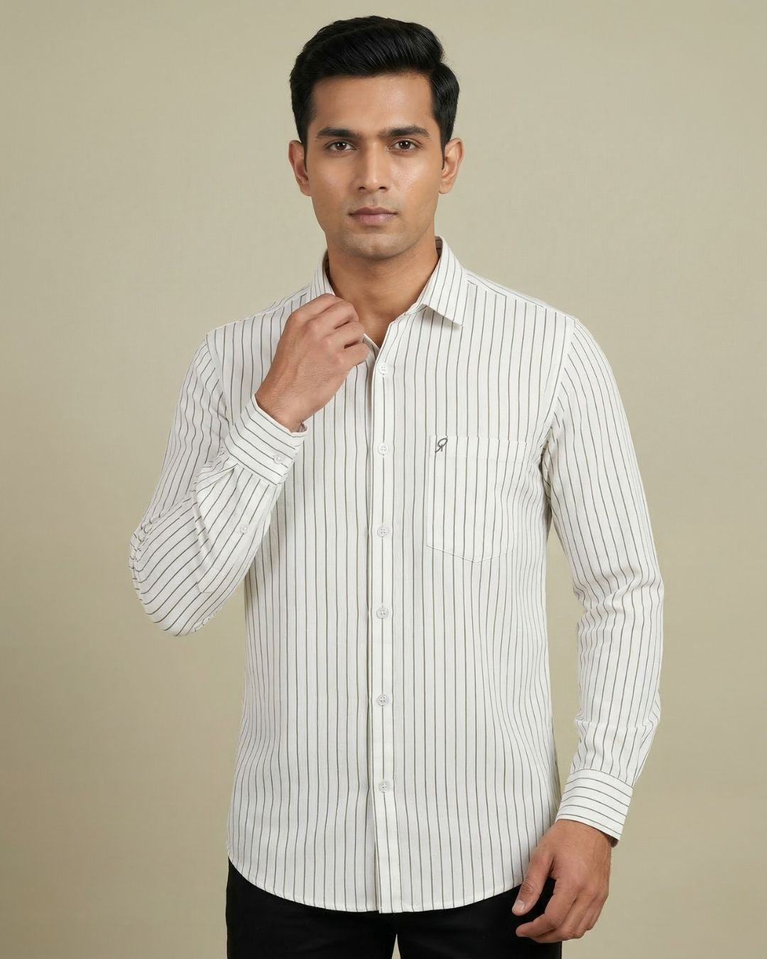 Green & White Striped Shirt for Men