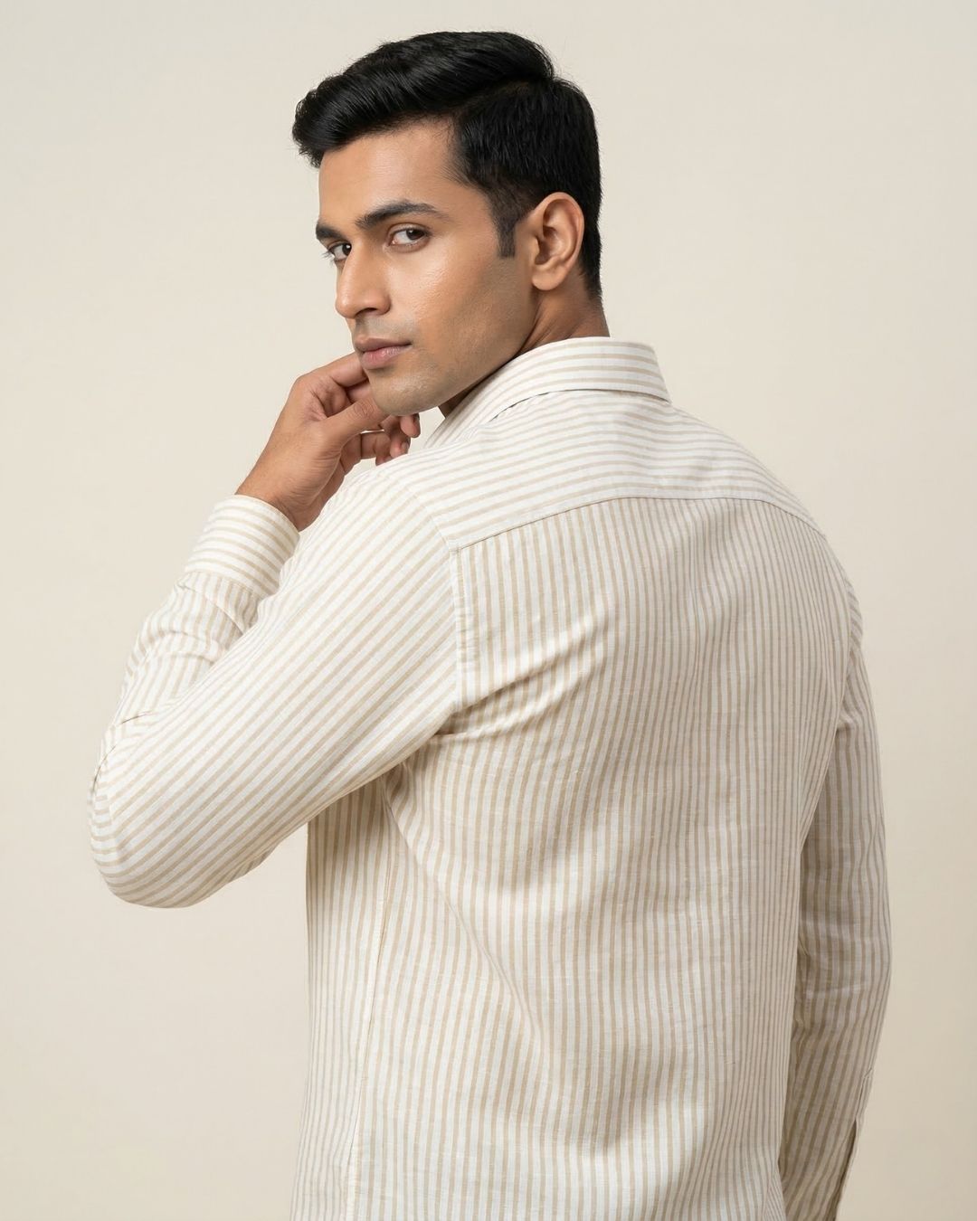 Yellow & White Striped Shirt for Men – Full Sleeve Cotton Blend