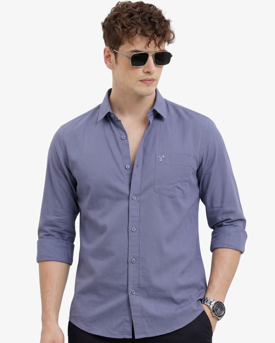 Men's Textured Blue Shirt