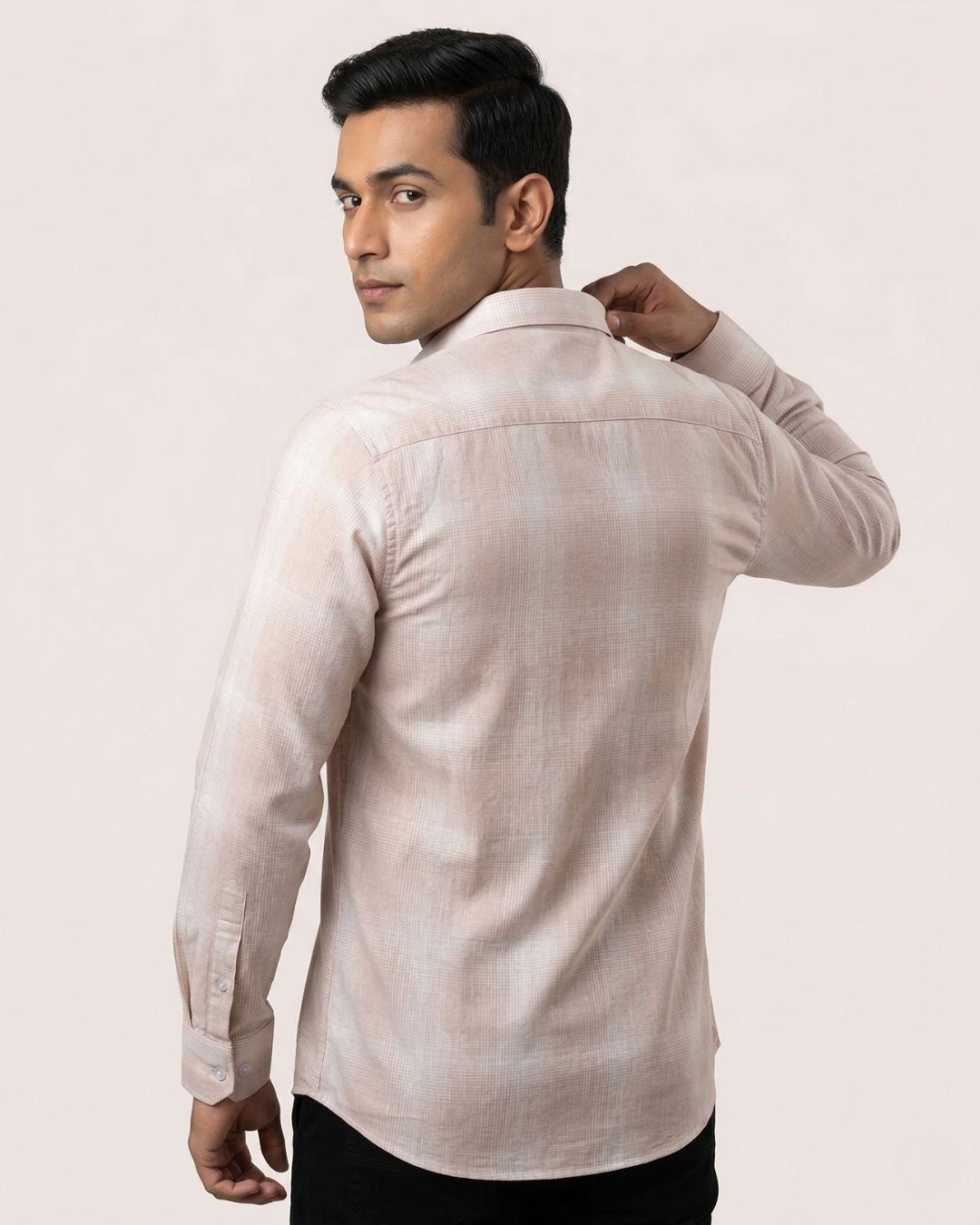 Peach & White Checked Shirt for Men