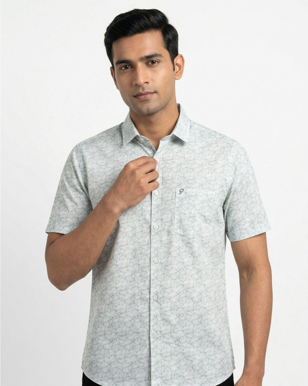 White & Green Printed Shirt