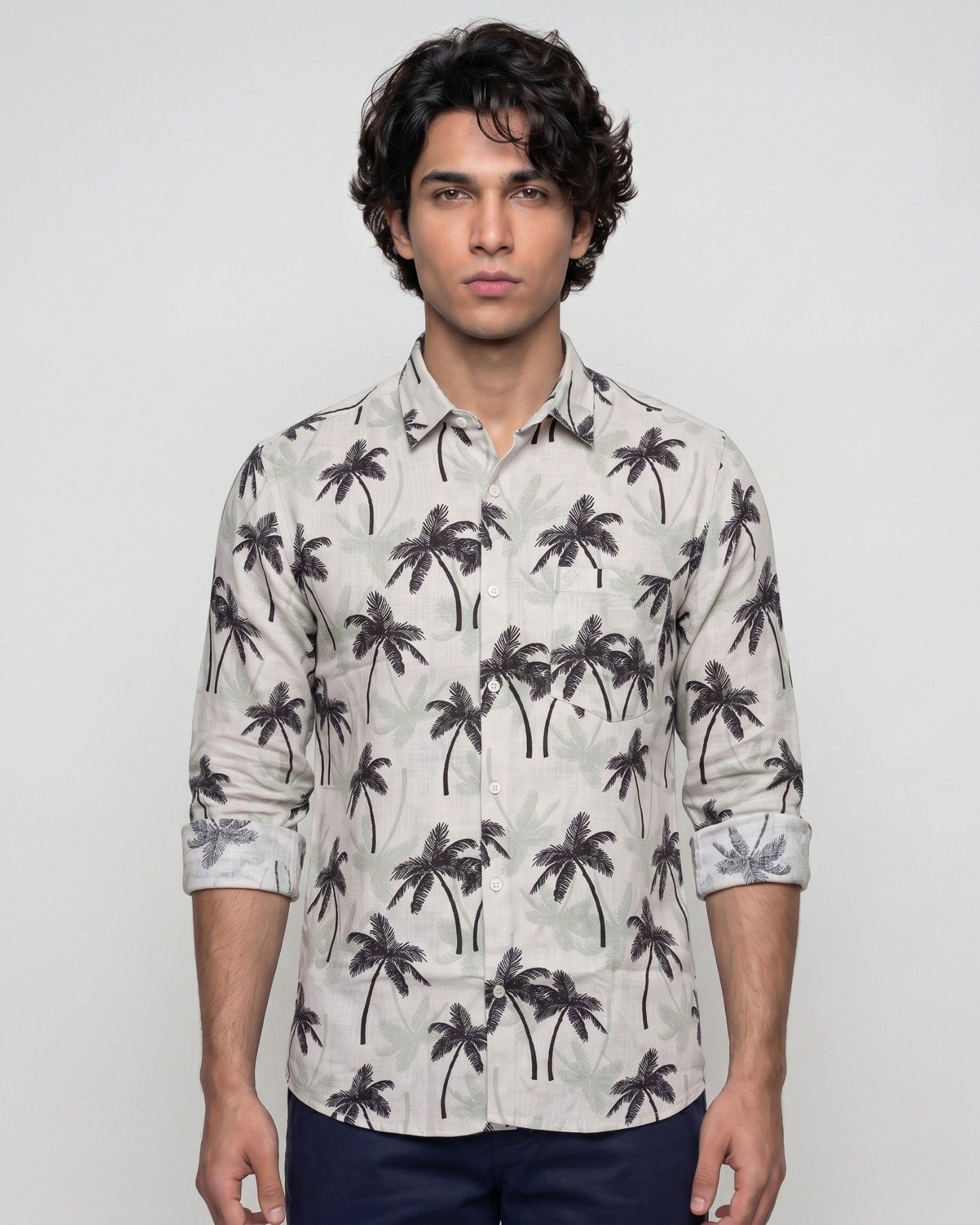 Off White Palm Tree Print Shirt