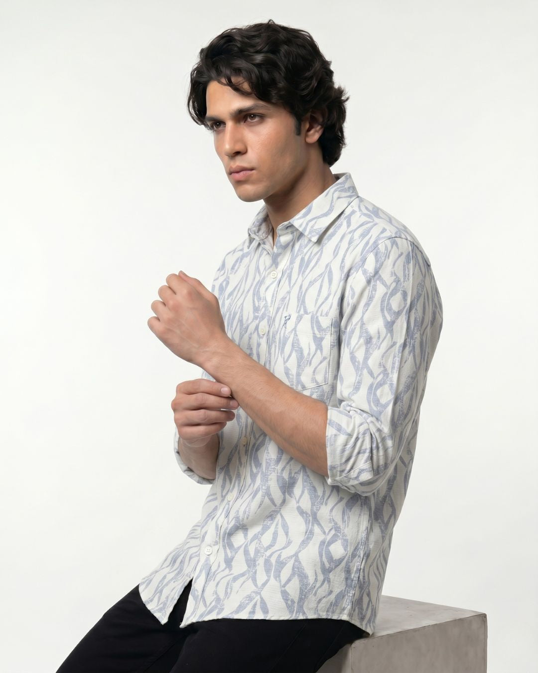 Sky Blue Spiral Print Shirt