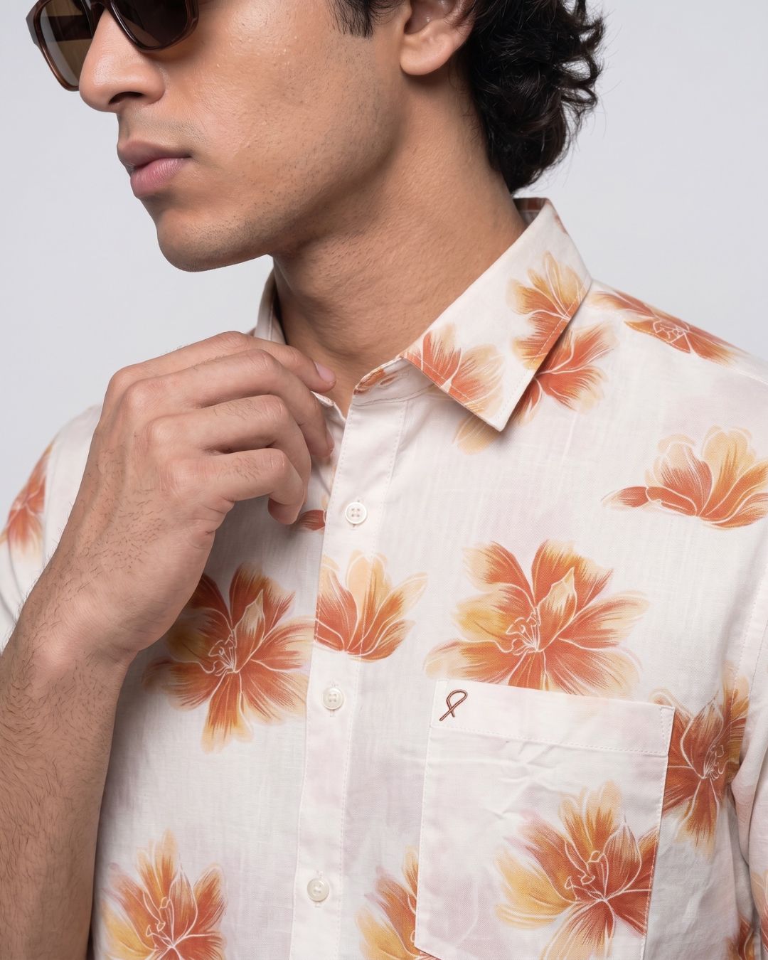 Orange Floral Print Shirt