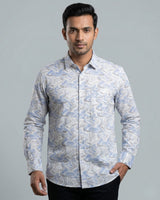 White & Blue Printed Shirt for Men