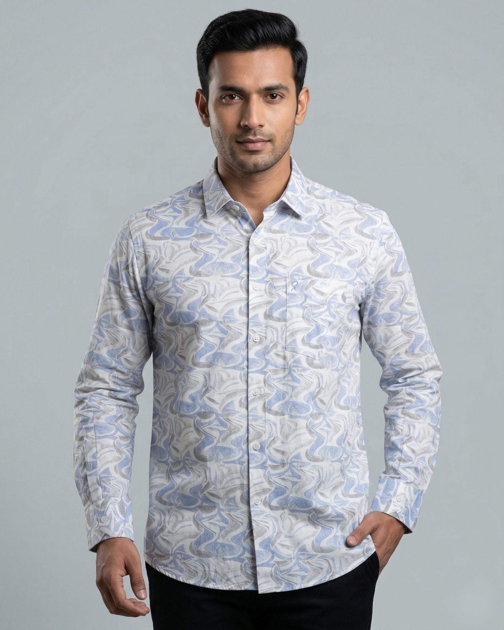White & Blue Printed Shirt for Men