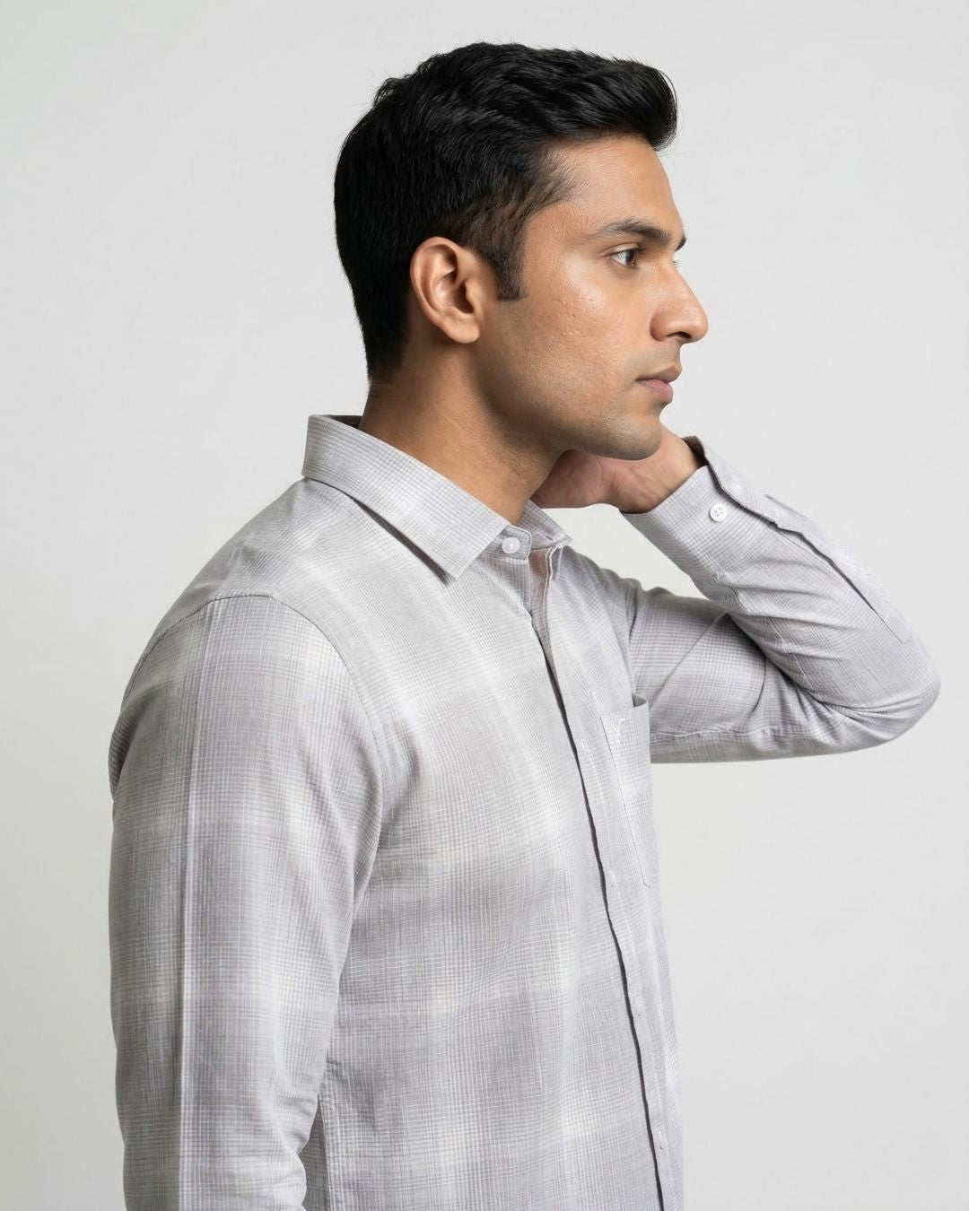 Grey & White Checked Shirt for Men