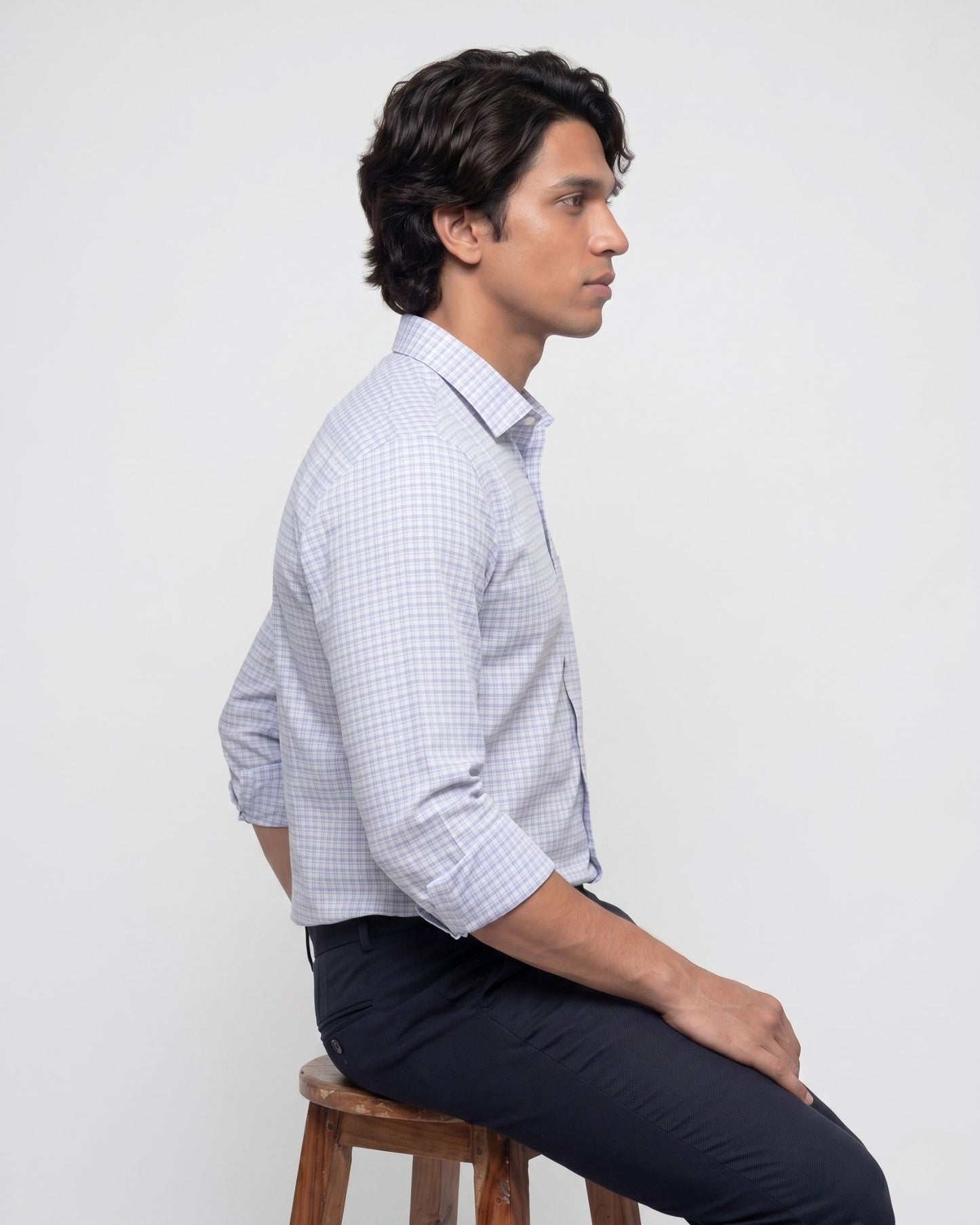 White & Blue Checked Shirt