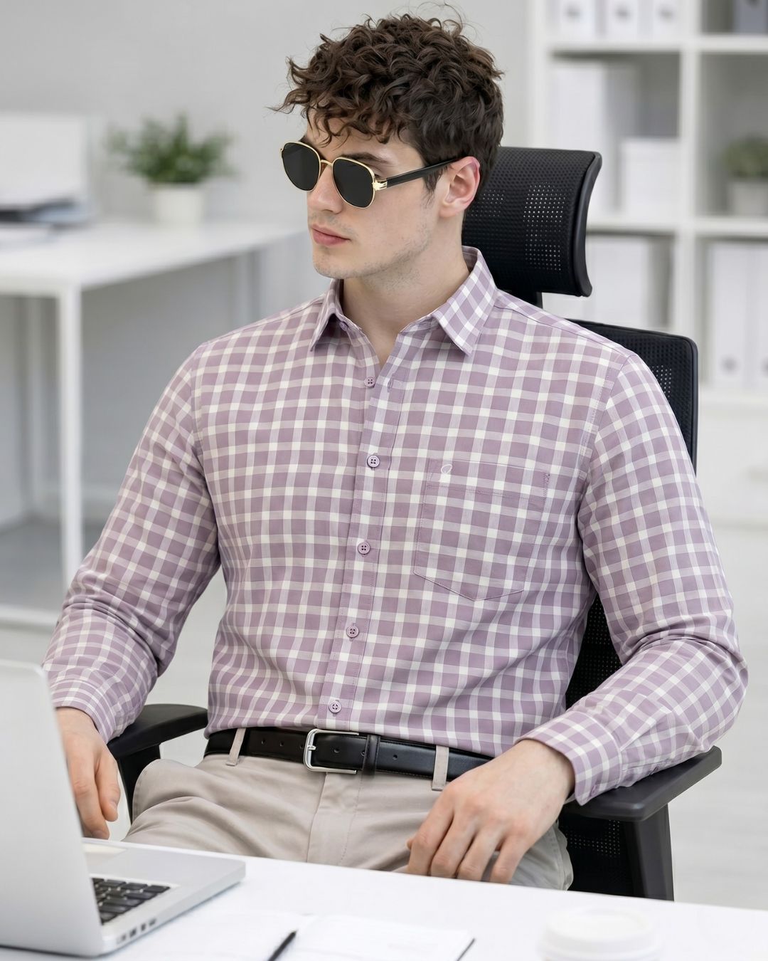 Men's Lilac Grid Shirt