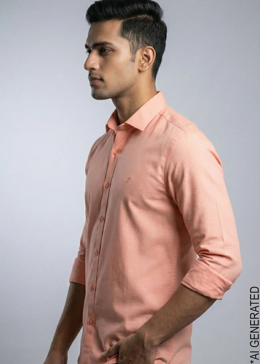 Peach Knitted Full Sleeve Shirt