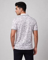 White Abstract Print Polo T-Shirt