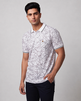 White Abstract Print Polo T-Shirt