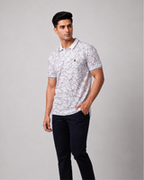White Abstract Print Polo T-Shirt