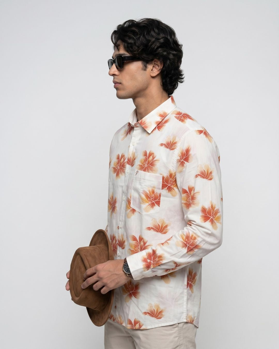 Orange Floral Print Shirt